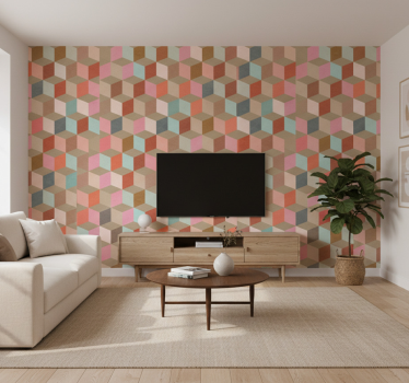 Papier peint salon motif géométrique pastel kraft - TenStickers