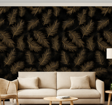 Papier peint salon motif noir et feuilles dorées - TenStickers
