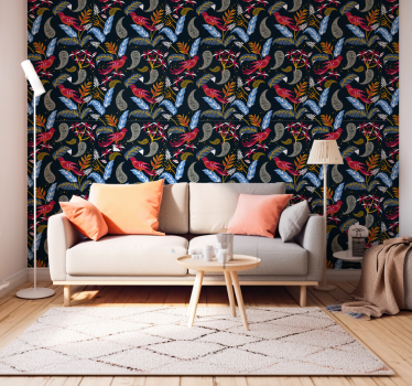 Papier peint salon motif oiseau orné - TenStickers