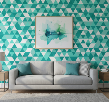 Papier peint salon nuances triangulaires turquoise - TenStickers