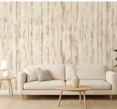 Papier peint salon planches en bois blanchi - TenStickers