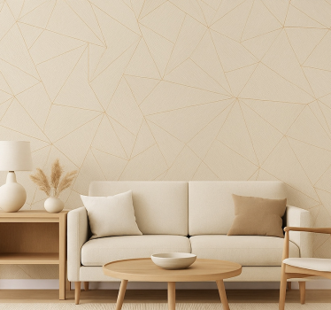 Papier peint salon triangles en bois avec lignes dorées - TenStickers