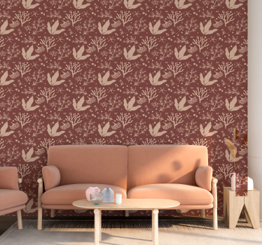 Papier peint terracotta motif algues marines - TenStickers