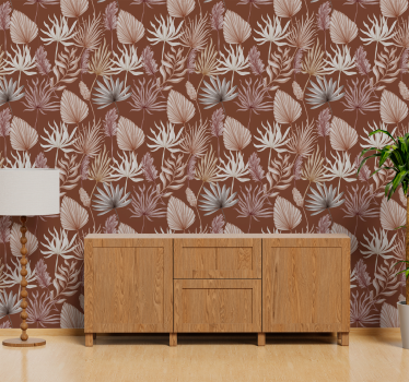 Papier peint terracotta pampas et feuilles de palmiers - TenStickers