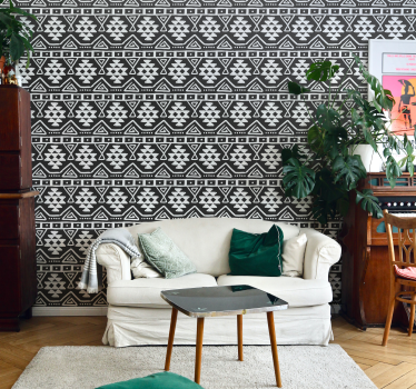Papier peint design noir et blanc inspiration bohémienne - TenStickers