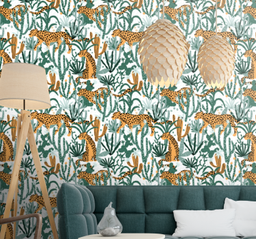 Papier peint vintage Toile de jungle jaguar rôdant - TenStickers