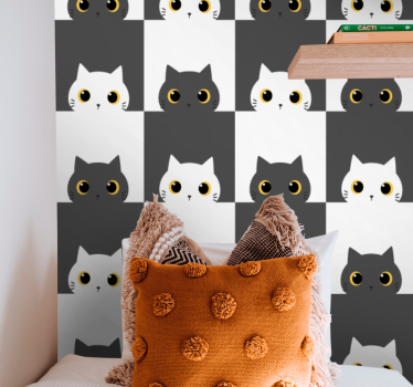 Tapisserie chambre Chats noirs et blancs filmés - TenStickers