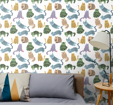 Tapisserie chambre Illustration de chats mignons - TenStickers