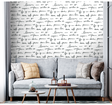 Papier peint salon écritures noires sur blanc - TenStickers