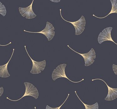 Tapisserie moderne Feuille de ginkgo marine & or - TenStickers